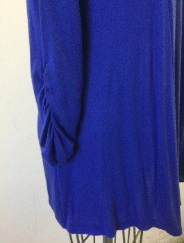 Womens, Sweater, MOD LUSIVE, Royal Blue, Modal, Spandex, Solid, S, Lightweight Knit, 3/4 Sleeves with Ruching at Ends, Open at Center Front with No Closures
