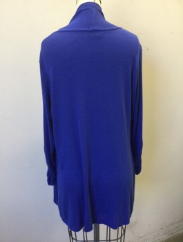 Womens, Sweater, MOD LUSIVE, Royal Blue, Modal, Spandex, Solid, S, Lightweight Knit, 3/4 Sleeves with Ruching at Ends, Open at Center Front with No Closures