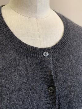 Womens, Sweater, LORD & TAYLOR, Dk Gray, Cashmere, Solid, S, Knit, Long Sleeves, Round Neck,  Button Front