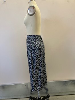 MAGGY, Black, White, Multi-color, Polyester, Floral, Straight To Below Knee, Gathers At Front Waistband, Zip Back, Back Slit