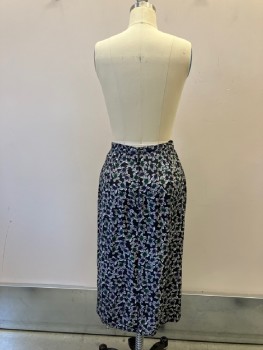 MAGGY, Black, White, Multi-color, Polyester, Floral, Straight To Below Knee, Gathers At Front Waistband, Zip Back, Back Slit