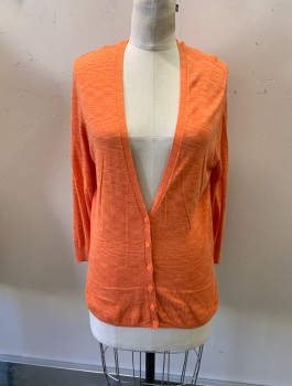 AMBER SUN, Orange, Rayon, Cotton, Heathered, V-N, Single Breasted, Button Front, L/S