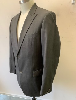 HUGO BOSS, Gray, Wool, Solid, Single Breasted, Peaked Lapel, 2 Buttons, 3 Pockets, Beige Lining