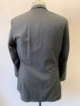HUGO BOSS, Gray, Wool, Solid, Single Breasted, Peaked Lapel, 2 Buttons, 3 Pockets, Beige Lining