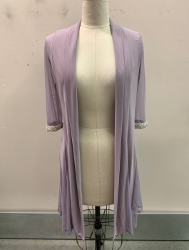 Womens, Dress, Piece 1, R+M RICHARDS, Lavender Purple, Polyester, Spandex, Solid, 8, JACKET, Shawl Lapel, Open Front, Netted Sheer Panels On Sides And Sheer Sleeves with White And Silver Beaded Cuffs
