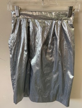 Womens, Skirt, N/L, Silver, Lurex, Nylon, Solid, H:36, W:25, Metallic Lame, 2 Inch Waist Band, Double Pleated, Pencil Skirt