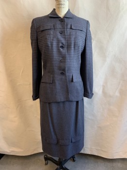 Womens, 1940s Vintage, Suit, Jacket, GENE SHELLY, Dk Gray, Gray, Wool, Stripes, W26, B36, H38, C.A., Single Breasted, 2 Faux Pockets, 2 Pockets, Folded Cuffs