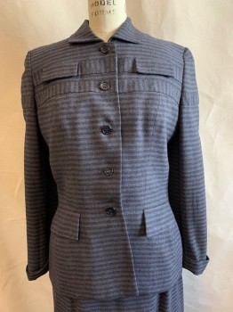 Womens, 1940s Vintage, Suit, Jacket, GENE SHELLY, Dk Gray, Gray, Wool, Stripes, W26, B36, H38, C.A., Single Breasted, 2 Faux Pockets, 2 Pockets, Folded Cuffs
