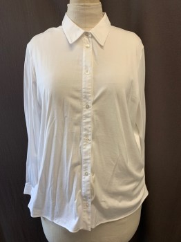 Womens, Blouse, THEORY, White, Cotton, Solid, XL, Collar Attached, Button Front, Long Sleeves