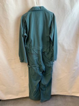 DICKIES, Forest Green, Cotton, Polyester, Solid, C.A., Zip Front, L/S, 2 Zip Pockets at Chest, 5 Pockets, 2 Cargo Pockets on Right Leg *Small Holes By Upper Left Chest*