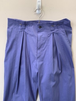 N/L MTO, Periwinkle Blue, Poly/Cotton, Solid, Made To Order, Pleated with Unusual Panels at Waist, 1/2" Wide Belt Loops, Tapered Leg, 3 Pockets