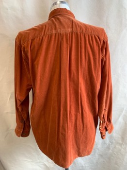 Mens, Casual Shirt, BANANA REPUBLIC, Orange, Cotton, Solid, L, Button Down Collar, Button Front, Long Sleeves, 1 Pocket *1 Button Missing on Left Collar* Bleach Stain On Cuffs