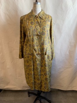 N/L, Gold, Red, Blue, Nylon, Paisley/Swirls, C.A., Button Front, 3 Gold Buttons, 2 Pockets,