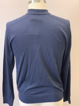 Mens, Pullover Sweater, THEORY, Navy Blue, Wool, Solid, L, C.A., 4 Button Front with Placket, L/S