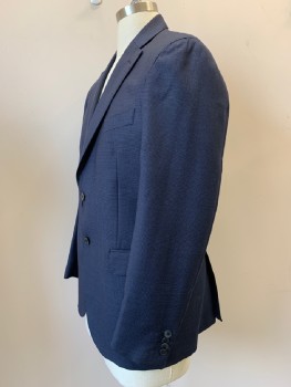 Mens, Sportcoat/Blazer, DI STEFANO, Navy Blue, Blue, Wool, 2 Color Weave, 40R, L/S, 2 Buttons, Single Breasted, Notched Lapel, 3 Pockets,