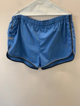 Mens, Shorts, JOCKEY, Baby Blue, Cotton, XL, Athletic, Black Trim, White Piping, Elastic Waist, 1 Pckt, *Stained
