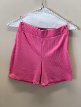 Womens, Shorts, FOREVER 21, Hot Pink, Polyester, Rayon, Solid, S, High Waist, Wide Elastic Waist Band, Ribbed 5" Inseam