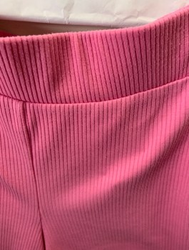 Womens, Shorts, FOREVER 21, Hot Pink, Polyester, Rayon, Solid, S, High Waist, Wide Elastic Waist Band, Ribbed 5" Inseam