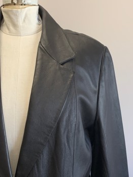 DENIM & CO, Black, Leather, Solid, Notched Lapel, 1 Btn, 2 Pckts, Vertical Seams