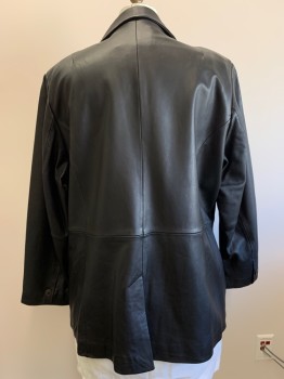 DENIM & CO, Black, Leather, Solid, Notched Lapel, 1 Btn, 2 Pckts, Vertical Seams