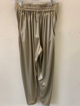 Womens, Pants, AUDIO , Antique Gold Metallic, Polyester, Solid, 22-24, S, Multi-Pleated Front, Elastic Waist, 4 Buttons, 2 Pockets,