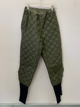 KL, Olive Green, Polyester, Elastic Waist Band, Puffed/quilted, Side Velcro Patch Opening, Attached Leggings