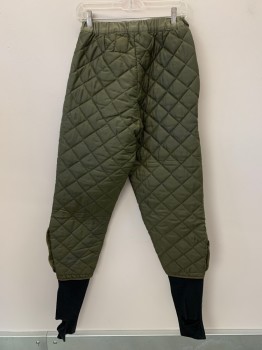 KL, Olive Green, Polyester, Elastic Waist Band, Puffed/quilted, Side Velcro Patch Opening, Attached Leggings
