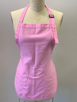 DALIX, Pink, Polyester, Cotton, Solid, Short Bib Apron, Adjustable Neck Strap, 3 Pockets, Tie Back