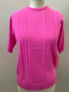 Womens, Sweater, ACRYLIC FIBRE, B 36, Hot Pink, Acrylic, S/S, CN, Back Zip At Neck, Ribbed Pointille Detail On Front