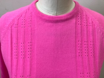 ACRYLIC FIBRE, Hot Pink, Acrylic, S/S, CN, Back Zip At Neck, Ribbed Pointille Detail On Front