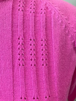Womens, Sweater, ACRYLIC FIBRE, B 36, Hot Pink, Acrylic, S/S, CN, Back Zip At Neck, Ribbed Pointille Detail On Front