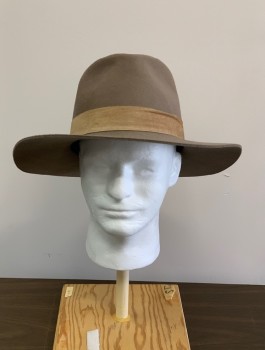 JANESSA LEONE, Tan Brown, Wool, Solid, Fedora with Head Band