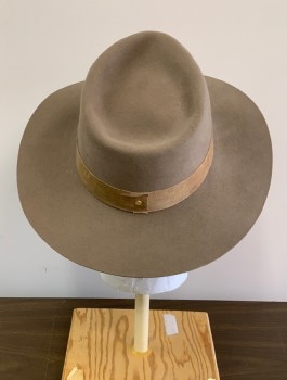 Mens, Historical Fiction Hat , JANESSA LEONE, Tan Brown, Wool, Solid, L, Fedora with Head Band