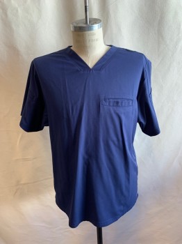 GREY'S ANATOMY BARCO, Navy Blue, Polyester, Rayon, Solid, V-neck, Pullover, Short Sleeves, Chest Pocket, Pocket at Each Sleeve