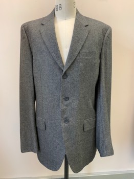 NO LABEL, Black, White, Wool, Polyester, 2 Color Weave, 3 Buttons, Single Breasted, Notched Lapel, 3 Pockets