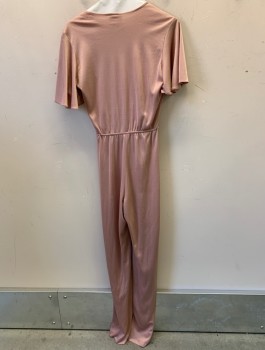 Womens, Jumpsuit, Jimmy Los Angeles, Rose Pink, Polyester, Solid, W 24, B 32, S/S, Crossover in Front