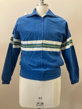 Mens, Jacket, PROGRESSIONS, CH: 40, M, Blue, Horizontal Stripes, High Neck, L/S, Zip Front, Side Pockets