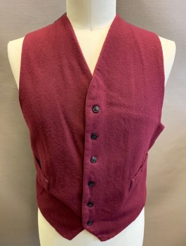 N/L MTO, Red Burgundy, Wool, Solid, Flannel Front, Black Cotton Broadcloth Back And Lining, 6 Buttons, 2 Faux (Non Functional) Welt Pockets, Belt At Back Waist, Made To Order
