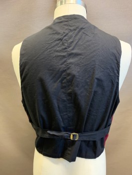 N/L MTO, Red Burgundy, Wool, Solid, Flannel Front, Black Cotton Broadcloth Back And Lining, 6 Buttons, 2 Faux (Non Functional) Welt Pockets, Belt At Back Waist, Made To Order