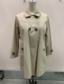 Womens, Coat, Trenchcoat, JONES NY, Tan Brown, Cotton, Nylon, Solid, XL, Button And Snap Front, Adjustable Belt, Vented Back