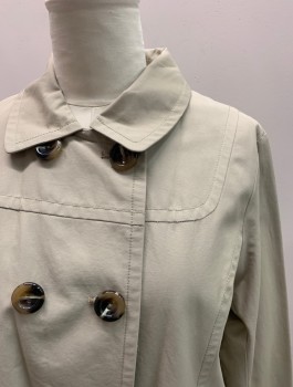 Womens, Coat, Trenchcoat, JONES NY, Tan Brown, Cotton, Nylon, Solid, XL, Button And Snap Front, Adjustable Belt, Vented Back