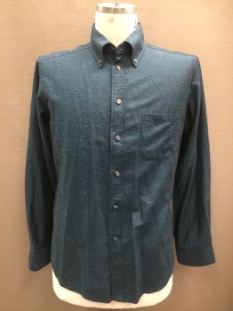 ETON, Teal Blue, Cotton, Speckled, B.F., Bttn Down Collar, 1 Pckt, Oval Elbow Patches