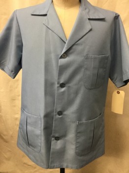 Unisex, Smock/Wrap, ANGELICA, Lt Blue, Polyester, Cotton, Solid, 42, Short Sleeves, Button Front, Collar Attached, 3 Pockets,