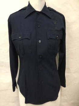 Womens, Fire/Police Shirt , ROYAL CREST, Midnight Blue, Polyester, Rayon, Solid, 27 SLV, 13.5N, Women's Size Police Shirt, Long Sleeves, Faux Button Front with Velcro Closure, 2 Pockets, Epaulettes