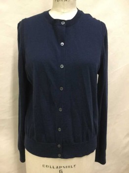 BANANA REPUBLIC, Navy Blue, Wool, Solid, SWEATER:  Navy Flat Knit, Round Neck,  Button Front, Long Sleeves, See Photo Attached,