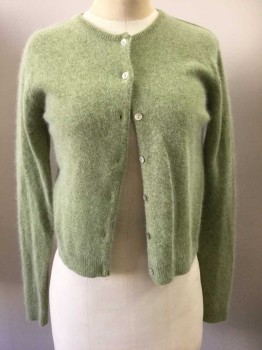 COOPERATIVE, Lime Green, Angora, Wool, Solid, Round Neck,  Button Front, Cropped