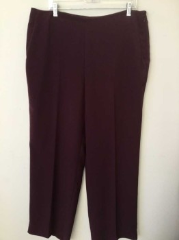 Womens, Slacks, VINCE CAMUTO, Maroon Red, Synthetic, Solid, 34, Maroon, Flat Front, Side Zip