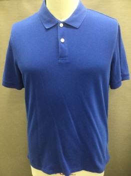 GOODFELLOW, Royal Blue, Cotton, Solid, Pique Jersey, Short Sleeves, Rib Knit Collar Attached, 2 Buttons at Neck