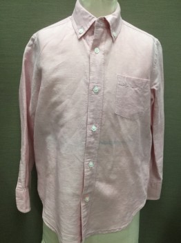 CREWCUTS, Pink, Linen, Long Sleeves, Button Front, Button Down Collar, 1 Pocket,