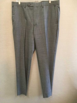 Mens, Suit, Pants, RALPH LAUREN, Gray, Wool, Solid, 36/32, Flat Front, Button Tab, Belt Loops